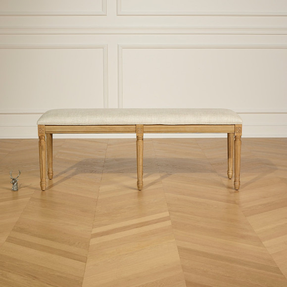 STEPHEN - Banc bout de lit en hévéa et lin premium, 130 cm - Bois certifié FSC®