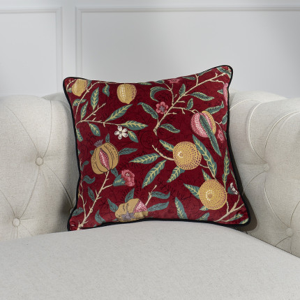 CREPUSCULE – Shabby chic style decorative cushion in velvet with nature and fruit patterns, 43 x 43 cm