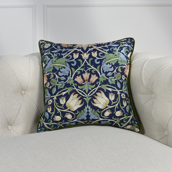 CLOCHETTE – Coussin carré style romantique en velours de coton avec motifs floraux, 43 x 43 cm