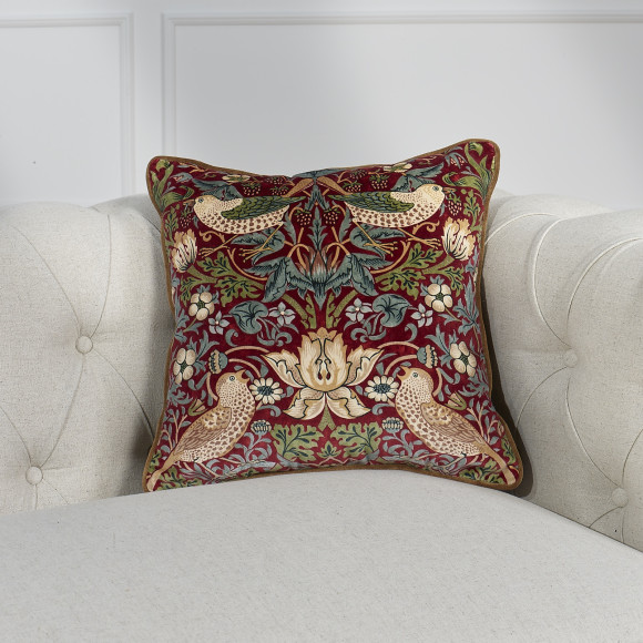 CÉLESTINE – Coussin carré style romantique avec motifs faune et flore, 43 x 43 cm