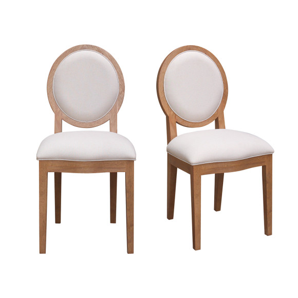 MONTANA – Chaises médaillon modernes en chêne massif et lin coton, lot de 2