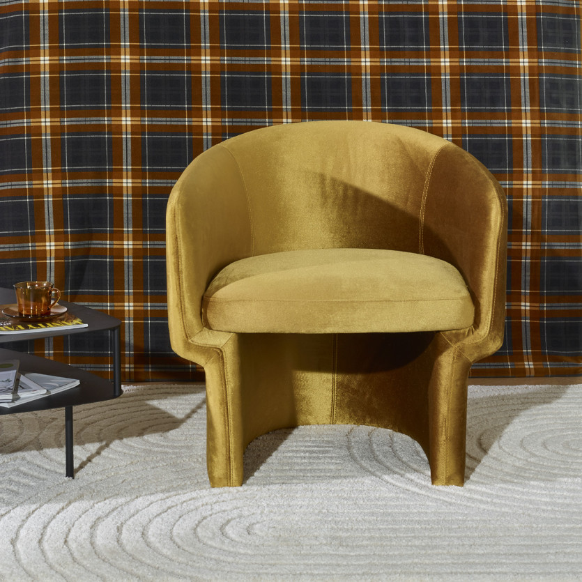 EIRIK - Modern style armchair in polyester velvet and wood, 1 seat