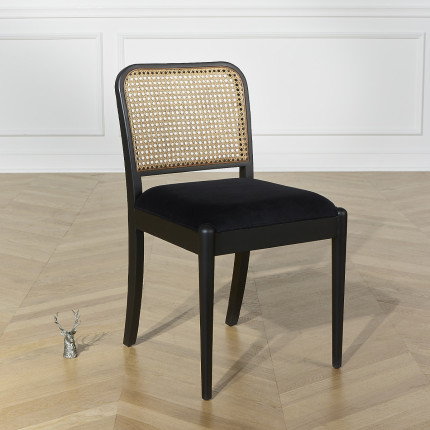 ARTHUR – Modern style chairs in wood and cotton velvet, rattan backrest, FSC® certified wood