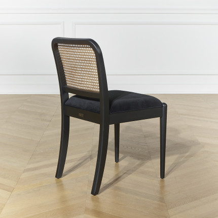 ARTHUR – Modern style chairs in wood and cotton velvet, rattan backrest, FSC® certified wood