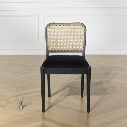 ARTHUR – Modern style chairs in wood and cotton velvet, rattan backrest, FSC® certified wood