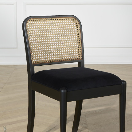 ARTHUR – Modern style chairs in wood and cotton velvet, rattan backrest, FSC® certified wood