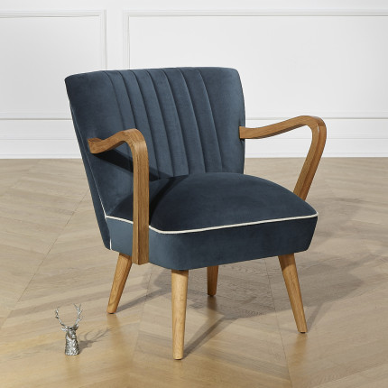 SIXTY - Vintage style armchair in oak and velvet, 1 seat