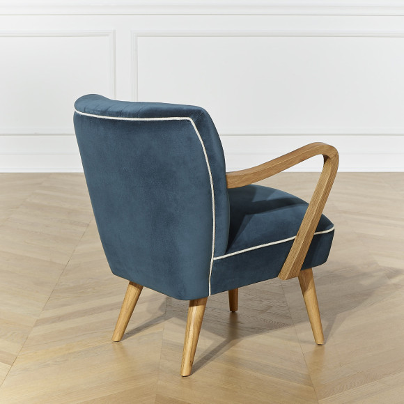 SIXTY - Vintage style armchair in oak and velvet, 1 seat