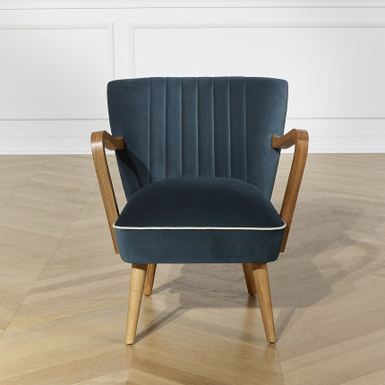 SIXTY - Vintage style armchair in oak and velvet, 1 seat