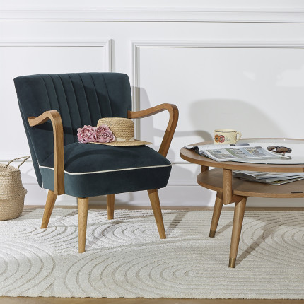 SIXTY - Vintage style armchair in oak and velvet, 1 seat