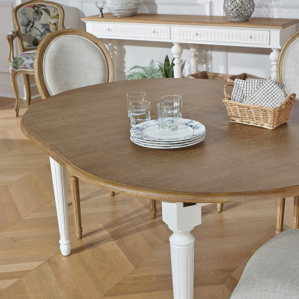 ARLINGTON - Table ronde extensible style romantique, plateau en chêne, 4/6 couverts, FSC®