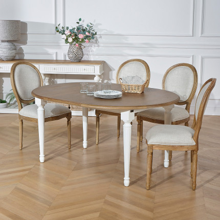 ARLINGTON - Table ronde extensible style romantique, plateau en chêne, 4/6 couverts, FSC®