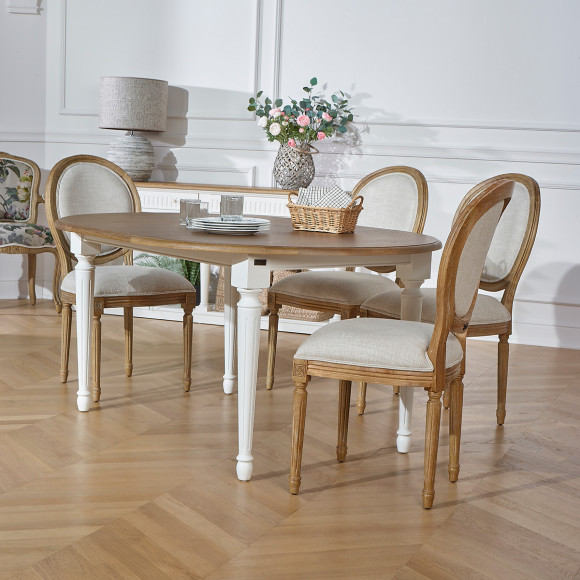 ARLINGTON - Tavolo rotondo estensibile in stile romantico, piano in rovere, 4/6 coperti, FSC®