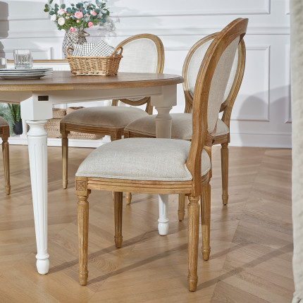 ARLINGTON - Table ronde extensible style romantique, plateau en chêne, 4/6 couverts, FSC®