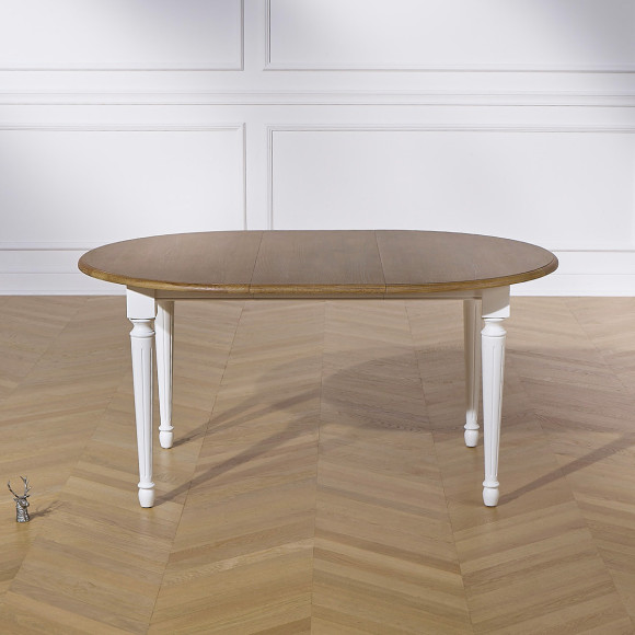 ARLINGTON - Table ronde extensible style romantique, plateau en chêne, 4/6 couverts, FSC®