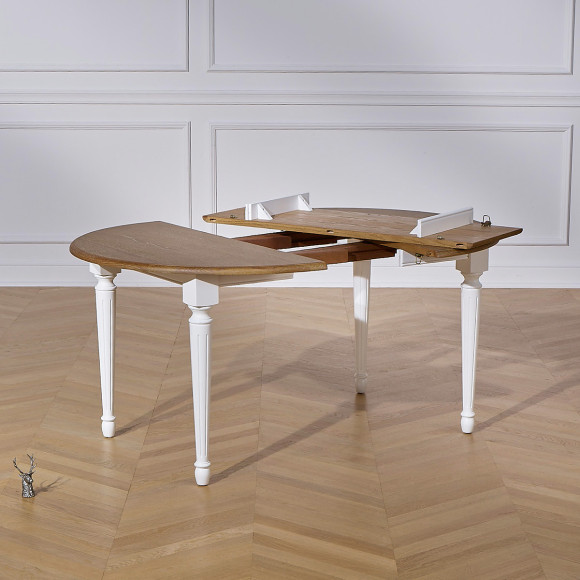 ARLINGTON - Table ronde extensible style romantique, plateau en chêne, 4/6 couverts, FSC®