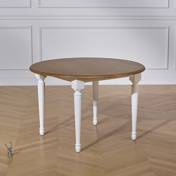 ARLINGTON - Table ronde extensible style romantique, plateau en chêne, 4/6 couverts, FSC®