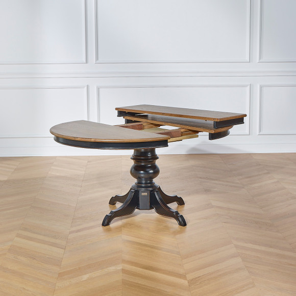 ARIANE - Extendable dining table with extension leaf, oak top, black legs, seats 6/8