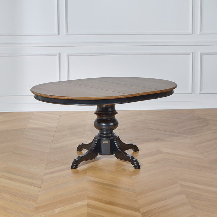 ARIANE - Extendable dining table with extension leaf, oak top, black legs, seats 6/8