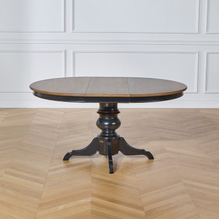 ARIANE - Table à manger extensible à allonge, plateau chêne, pied noir, 6 à 8 couverts - Bois certifié FSC®