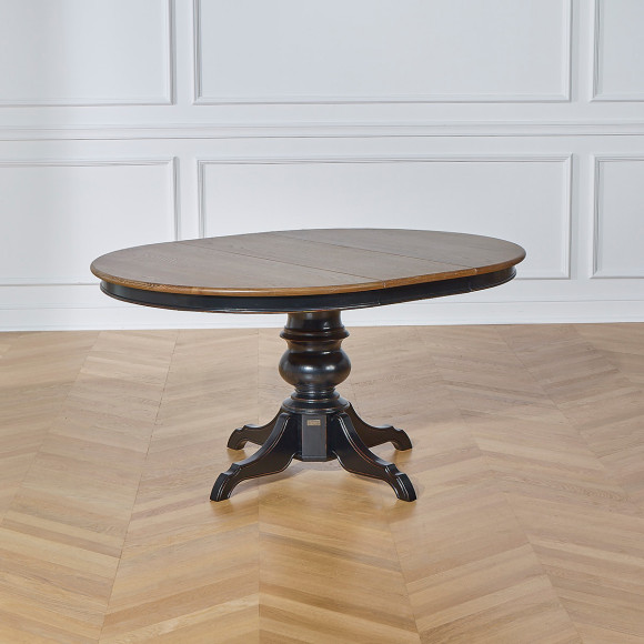 ARIANE - Tavolo da pranzo allungabile con prolunga, piano in rovere, gambe nere, da 6 a 8 posti - Legno certificato FSC®