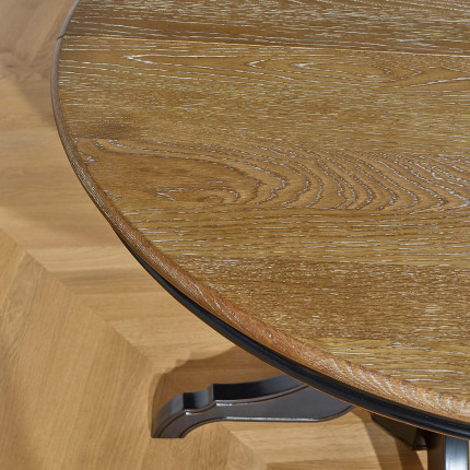 ARIANE - Table à manger extensible à allonge, plateau chêne, pied noir, 6 à 8 couverts - Bois certifié FSC®