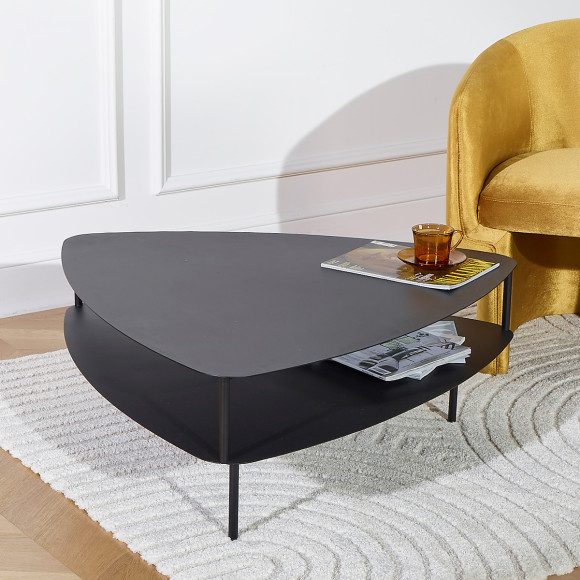 EAST SIDE - Table basse style industriel, en métal noir, double plateau