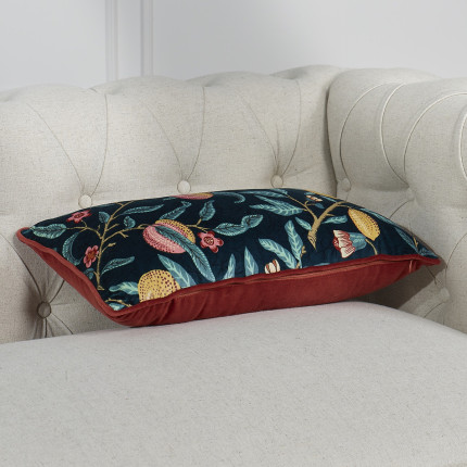 FLORAISON – Coussin rectangulaire style shabby chic en velours de coton avec motifs fruités et floraux, 51 x 30 cm