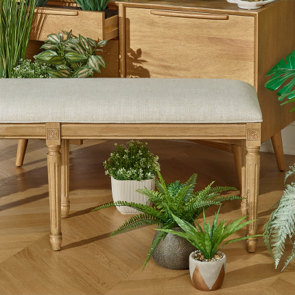 STEPHEN - End of bed bench in premium rubberwood and linen, 130 cm - FSC® certified wood