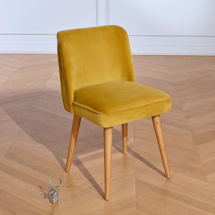 APOLLINE - Chaises style vintage en velours de coton et bois massif, lot de 2, bois certifié FSC®