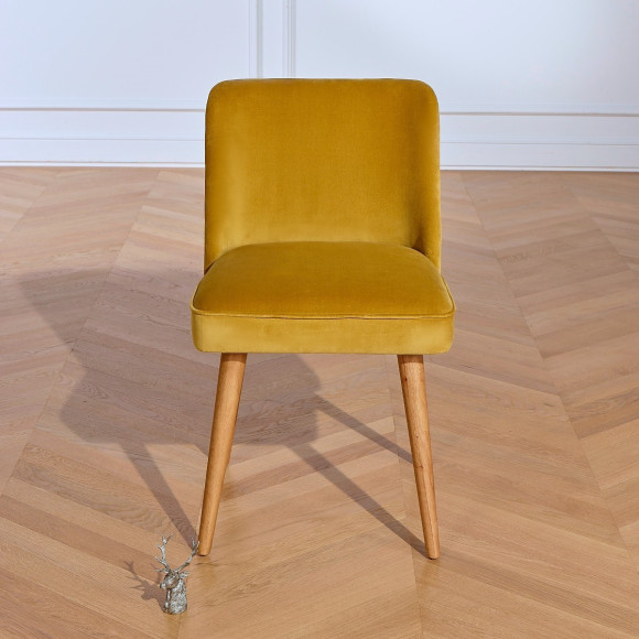 APOLLINE - Chaises style vintage en velours de coton et bois massif, lot de 2, bois certifié FSC®