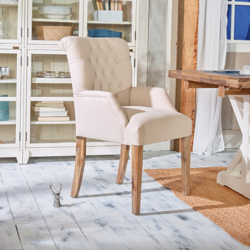 AGATA - Fauteuil avec accoudoirs style moderne en bois et lin coton, 1 place, bois certifié FSC®