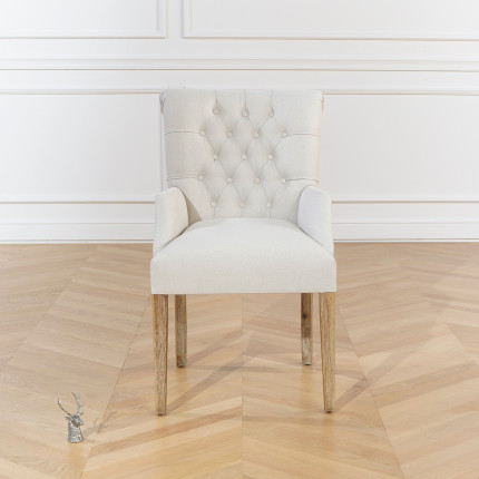 AGATA - Armchair with armrests in modern style made of wood and cotton linen, 1-seater, FSC® certified wood