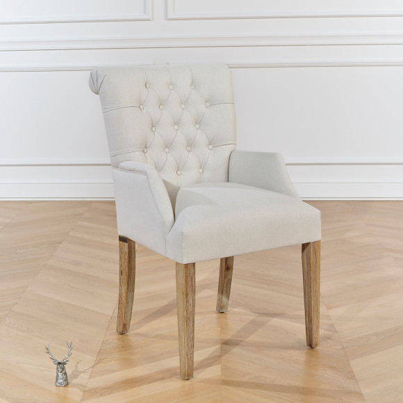 AGATA - Fauteuil avec accoudoirs style moderne en bois et lin coton, 1 place, bois certifié FSC®