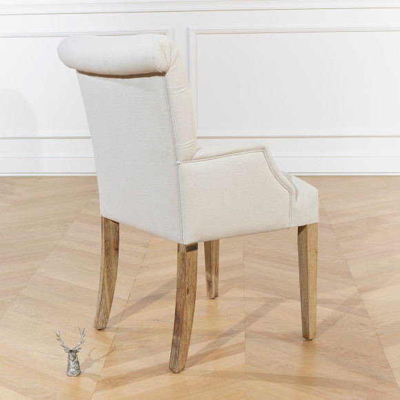 AGATA - Fauteuil avec accoudoirs style moderne en bois et lin coton, 1 place, bois certifié FSC®