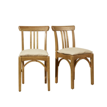 CALBAR - Chaises bistrot style contemporain en bois massif, coussins lin coton, lot de 2 , bois certifié FSC®