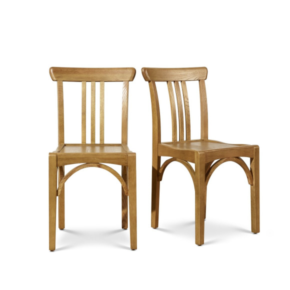 CALBAR - Chaises bistrot style contemporain en bois massif, coussins lin coton, lot de 2 , bois certifié FSC®