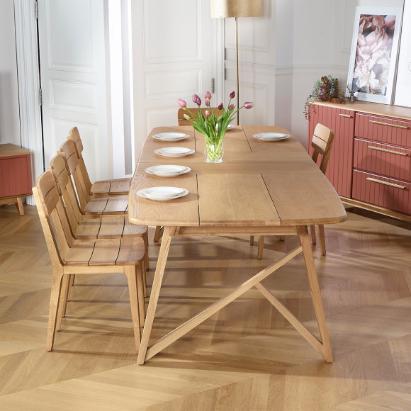 LUCETTE - Extendable dining table with 2 leaves, contemporary style, solid oak, 10/12 seats