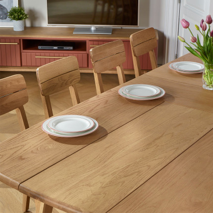 LUCETTE - Table à manger extensible 2 rallonges style contemporain, chêne massif,  10/12 couverts