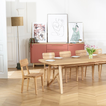 LUCETTE - Extendable dining table with 2 leaves, contemporary style, solid oak, 10/12 seats