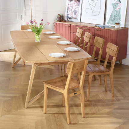 LUCETTE - Extendable dining table with 2 leaves, contemporary style, solid oak, 10/12 seats