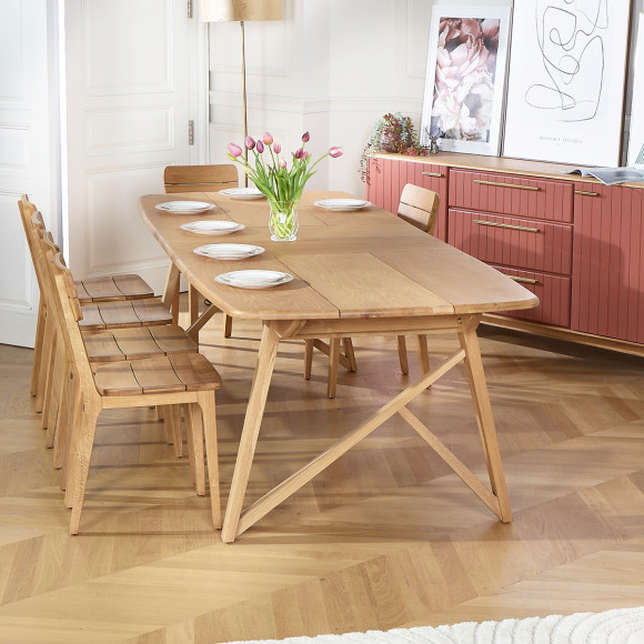 LUCETTE - Extendable dining table with 2 leaves, contemporary style, solid oak, 10/12 seats