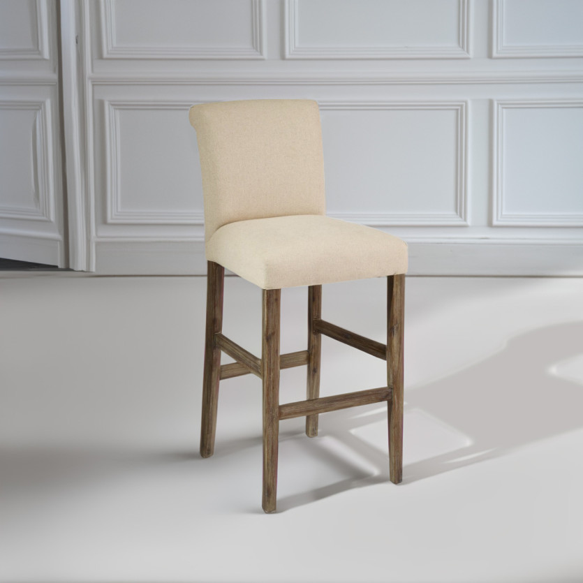 ALIX - Silla de bar estilo contemporáneo en madera maciza y tela de lino algodón