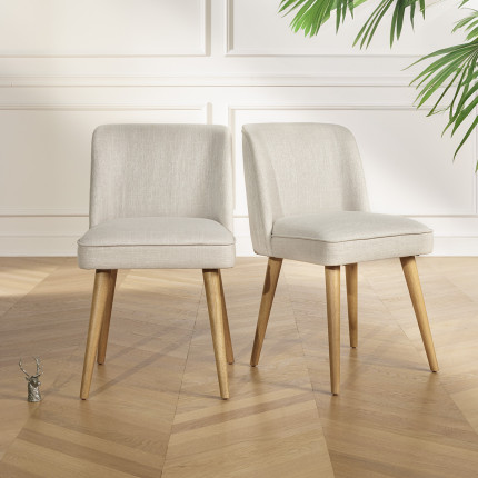 APOLLINE LINUM - Scandinavian style chairs in fire-resistant fabric and solid wood, set of 2, FSC® certified wood