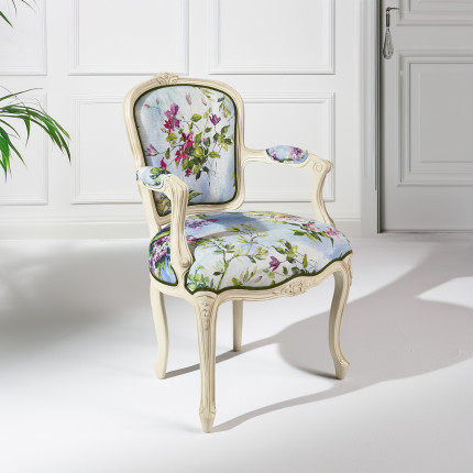 LOUVRE WONDERS - Shabby chic style armchair in printed linen and solid wood, 1 seat