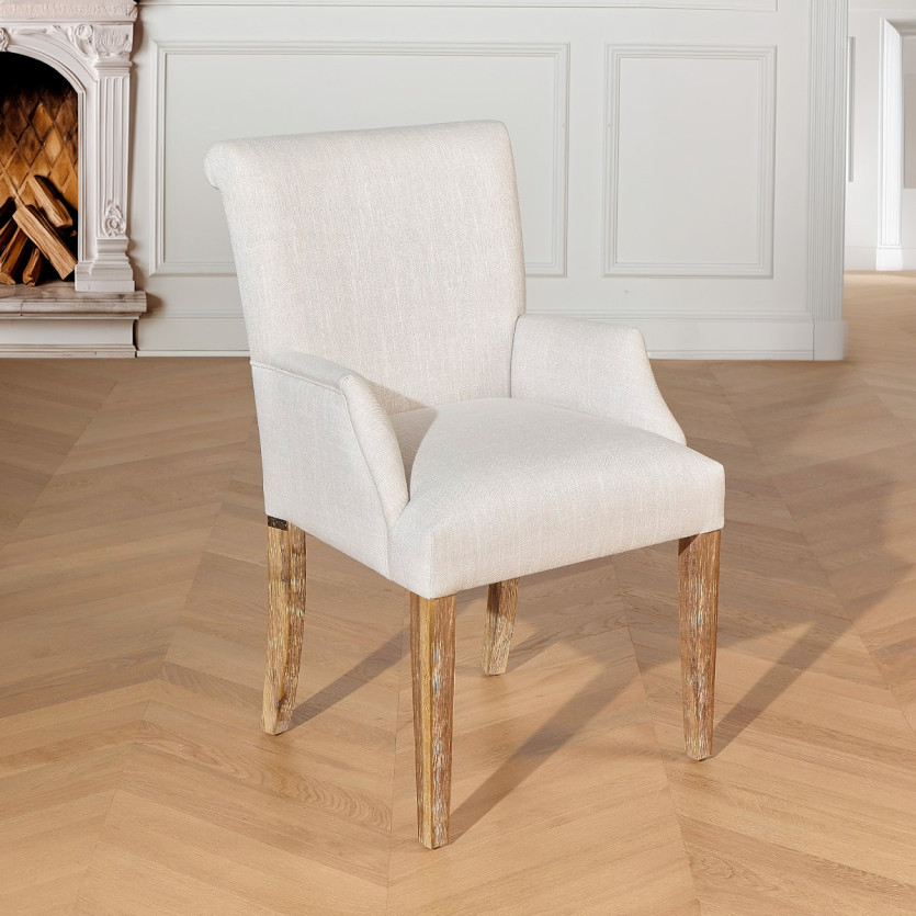 ALIX - Fauteuil de table style contemporain en bois massif et tissu ignifugé, 1 place