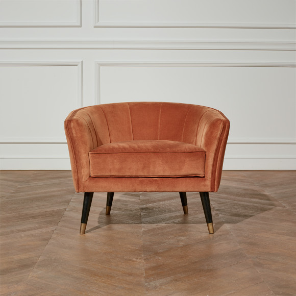 ROMA - Fauteuil capitonné style scandinave en chêne peint et velours, 1 place