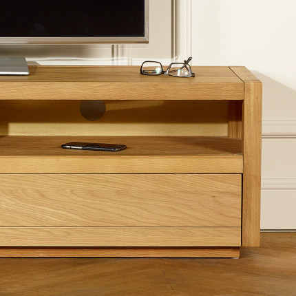 AIKEN - Contemporary style TV stand in oak, 2 compartments, 2 drawers