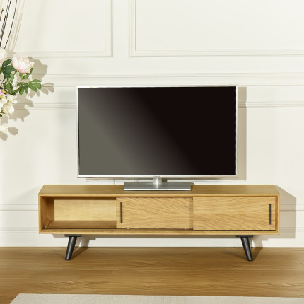 ALDWIN - Scandinavian style TV stand in oak, 2 doors, 1 drawer