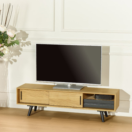 ALDWIN - Mueble de TV estilo escandinavo en roble, 2 puertas, 1 cajón